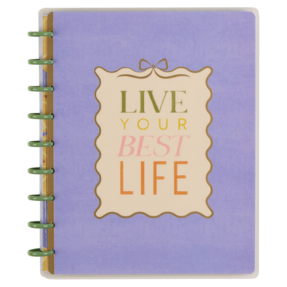 Happy Planner Classic Purple notebook with 'Live Your Best Life' text on a white background