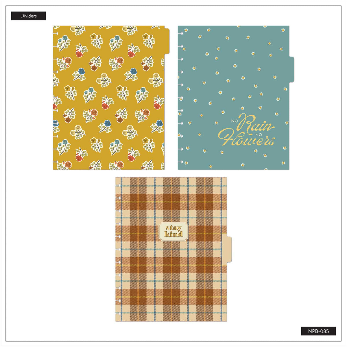 Fall Picnic Big Notebook's three dividers with floral, raindrop and plaid patterns
