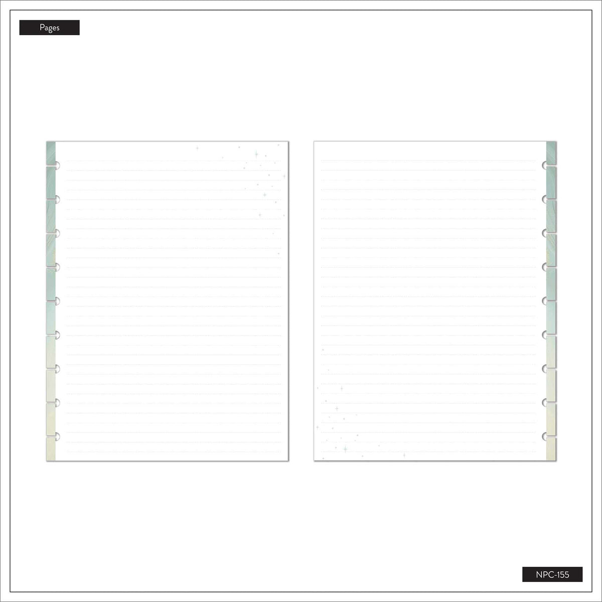 Starlit Glow dotted-lined pages with disc punch slots and subtle dot accents