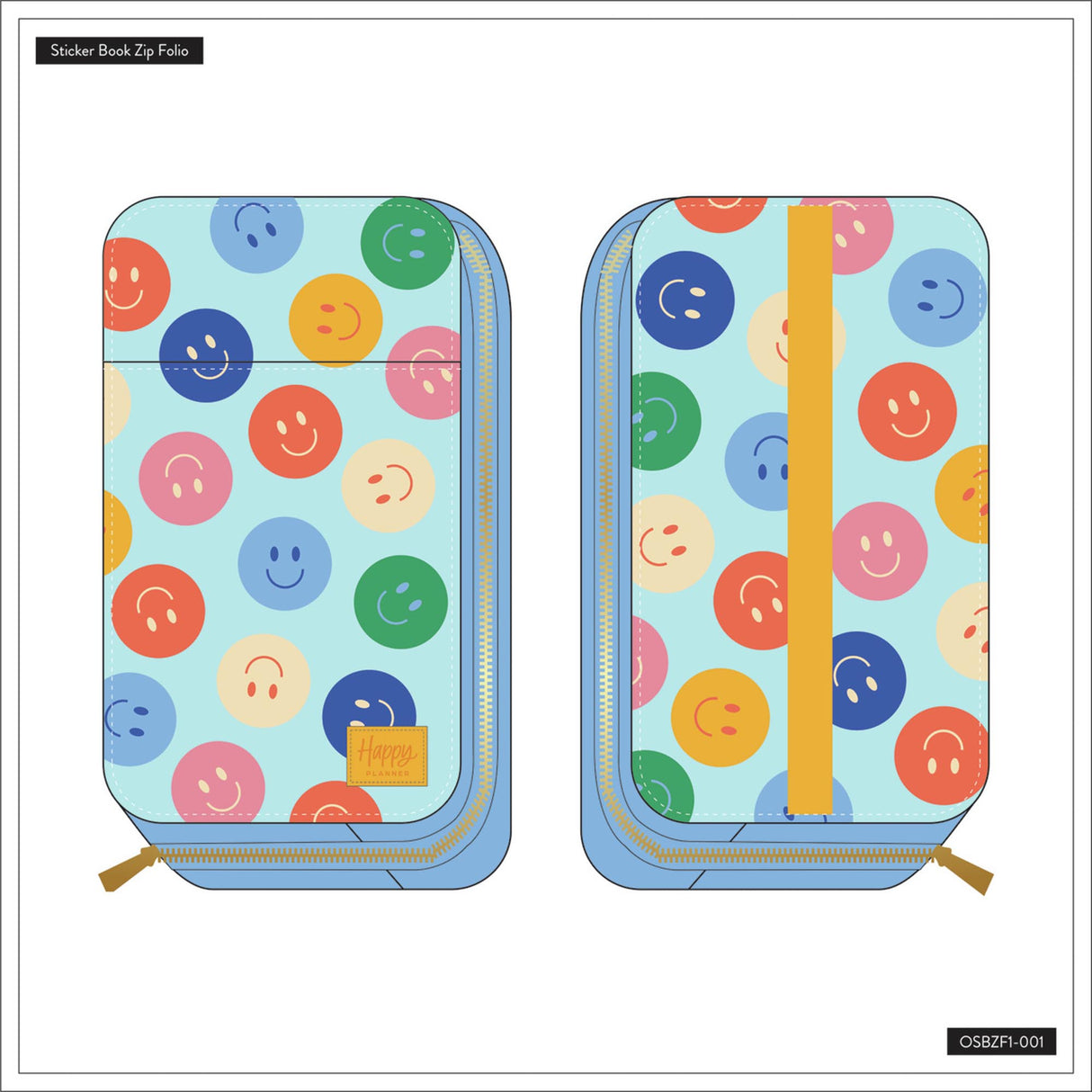Happy Planner Super Sticker Book Zip Folio front back designs
