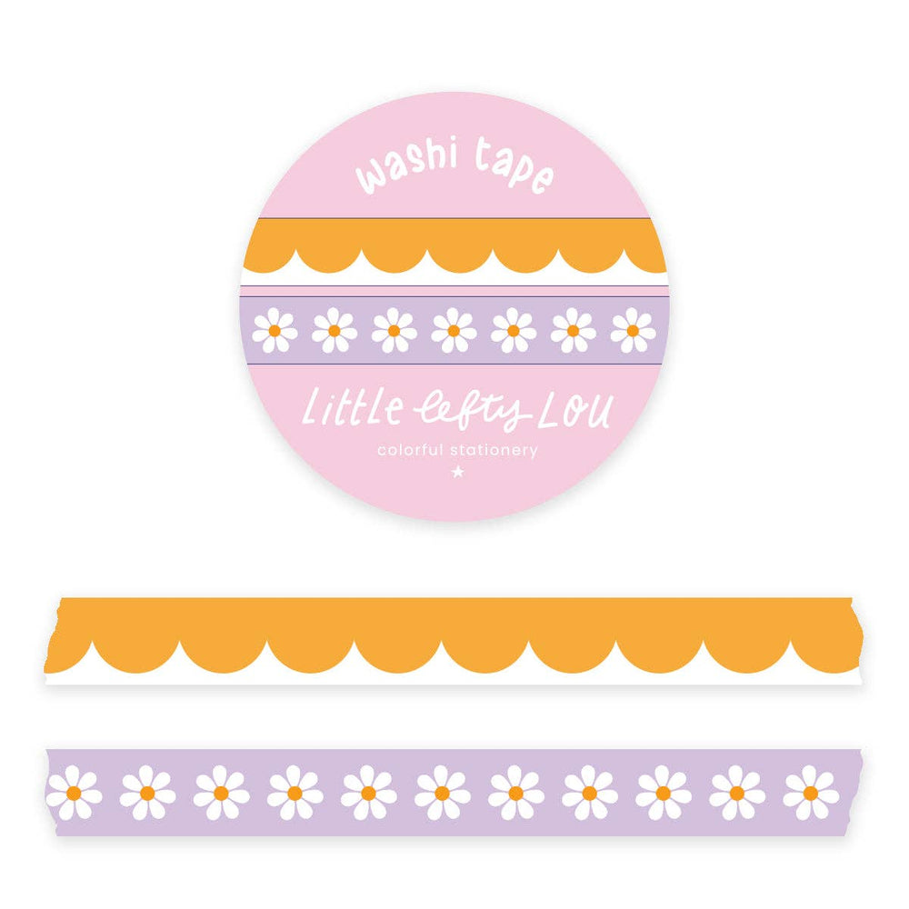 Ochre Scalloped and Lilac Daisies Slim Washi Tapes Set by Little Lefty Lou
