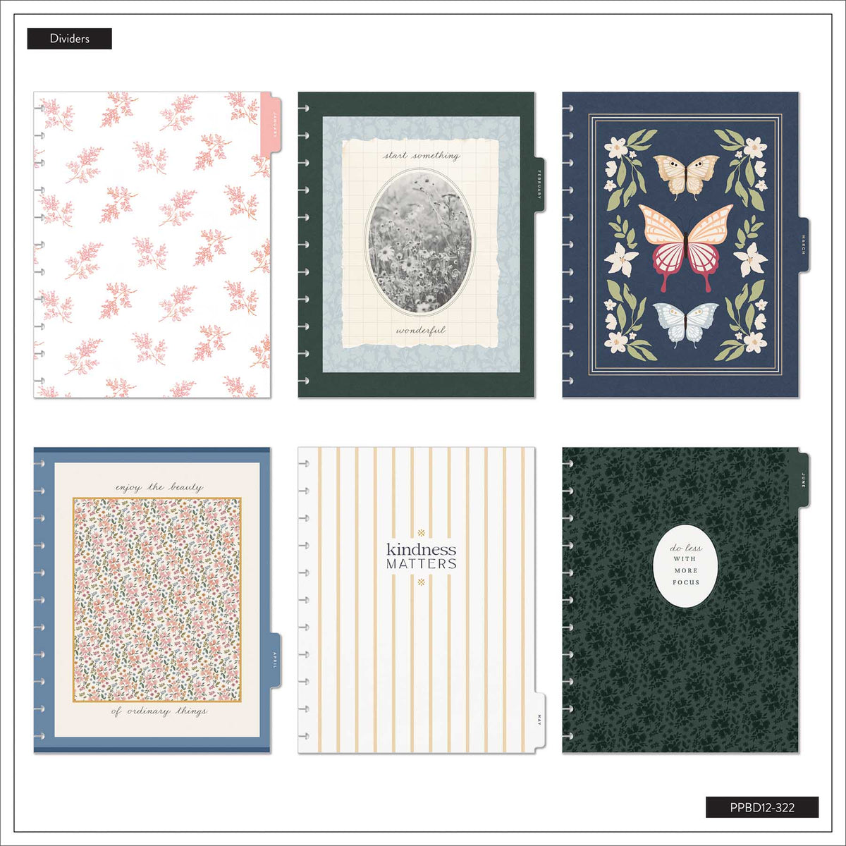 Happy Planner Wildflower Daydream floral, butterfly and scenic monthly dividers