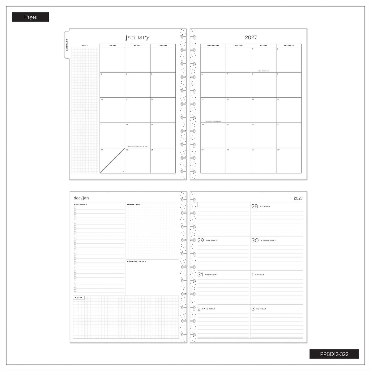 Happy Planner Wildflower Daydream monthly calendar and weekly dashboard pages