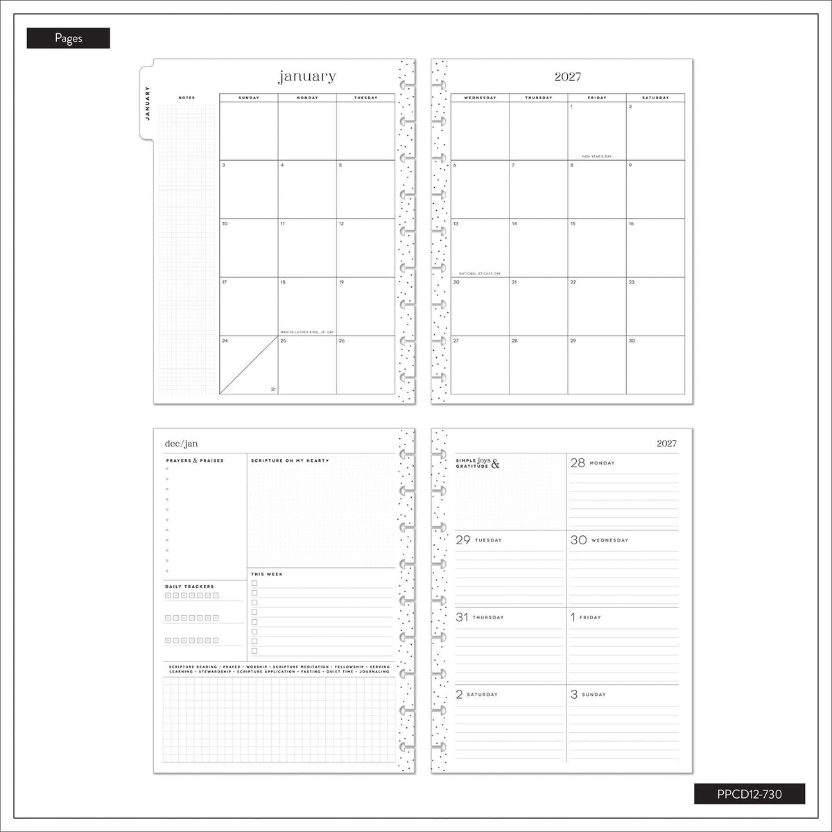 Wildflower Daydream Faith Planner monthly and weekly pages with guided sections and notes