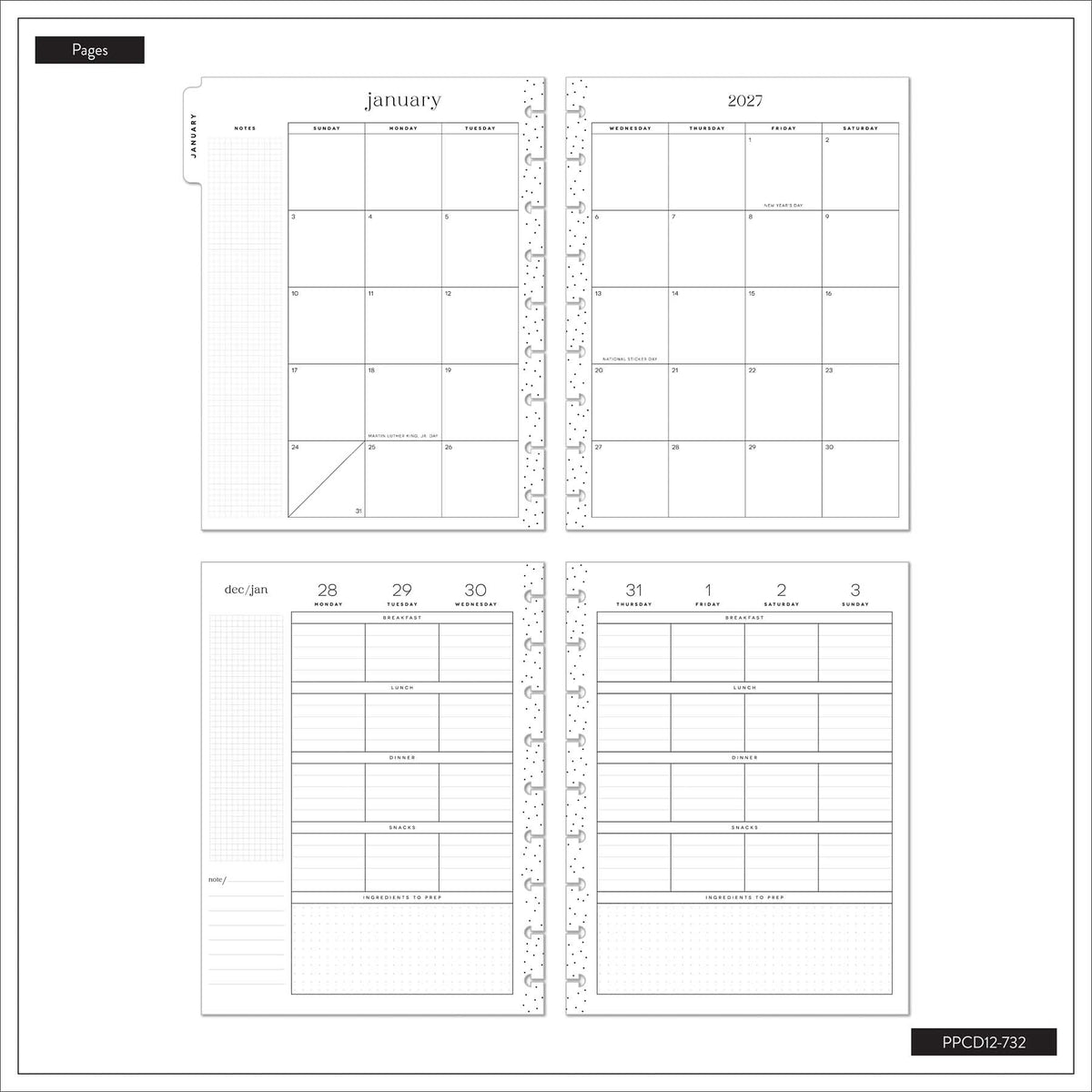 Happy Planner Fall Picnic monthly calendar and weekly meal planning pages
