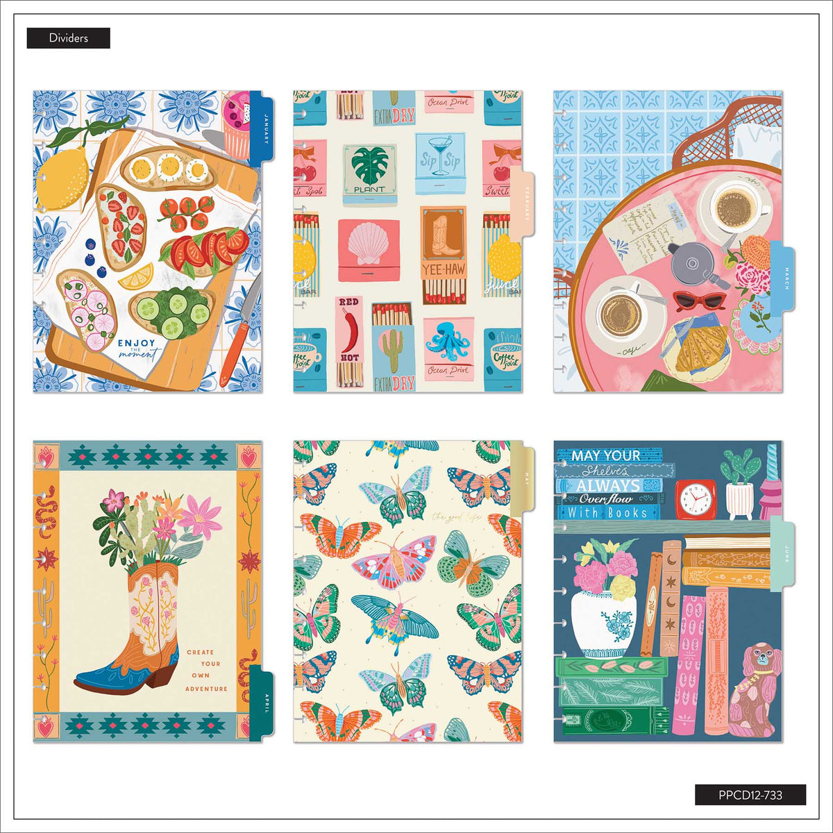 Happy Planner Life In Whimsy Classic Lined Vertical Planner 2027: Six dividers featuring food, flowers, butterflies and books