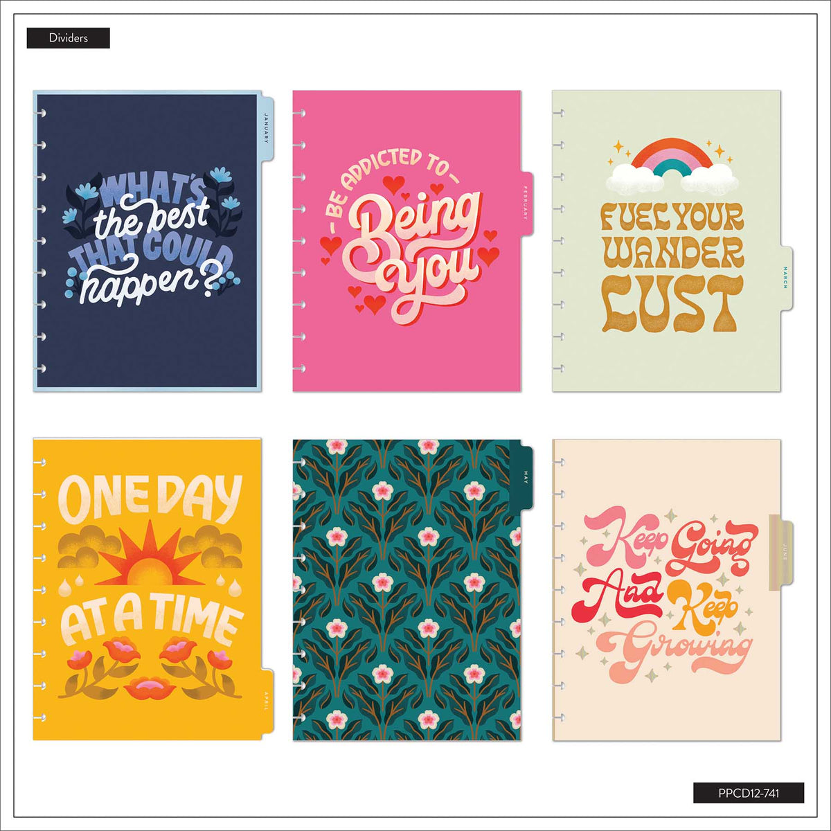 Happy Planner Bright Seasons Classic Dashboard Planner 2027: Colourful dividers with quotes and floral patterns