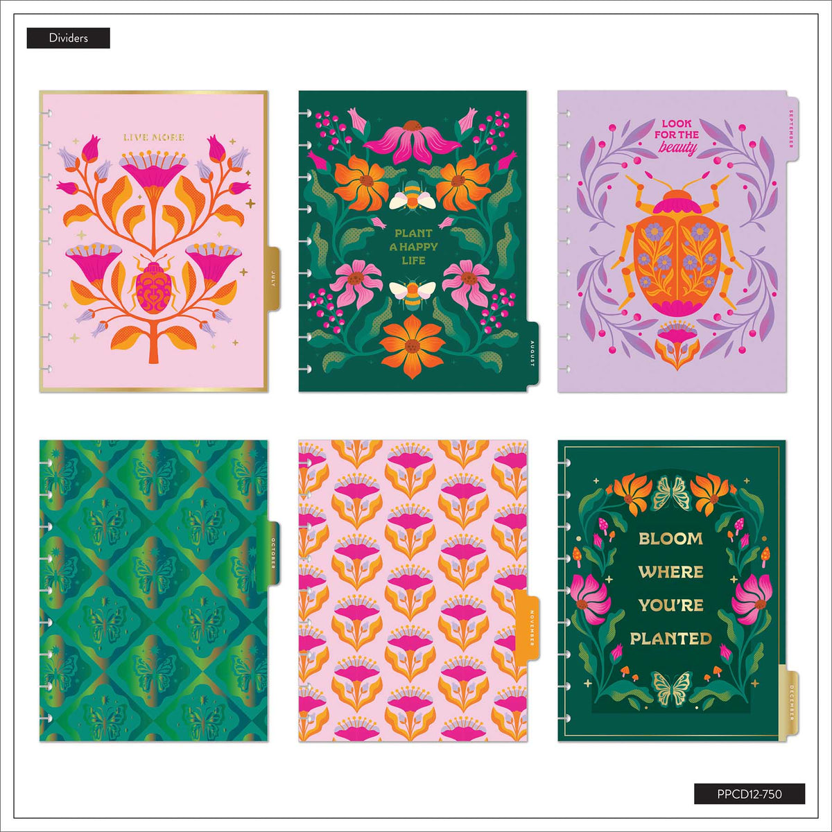 Happy Planner Hive & Bloom Classic Vertical Planner 2027: Botanical dividers with inspiring messages