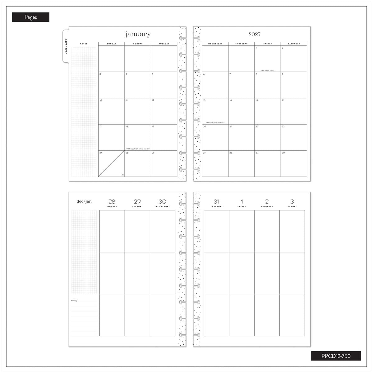 Happy Planner Hive & Bloom Classic Vertical Planner 2027: Monthly and weekly planning pages