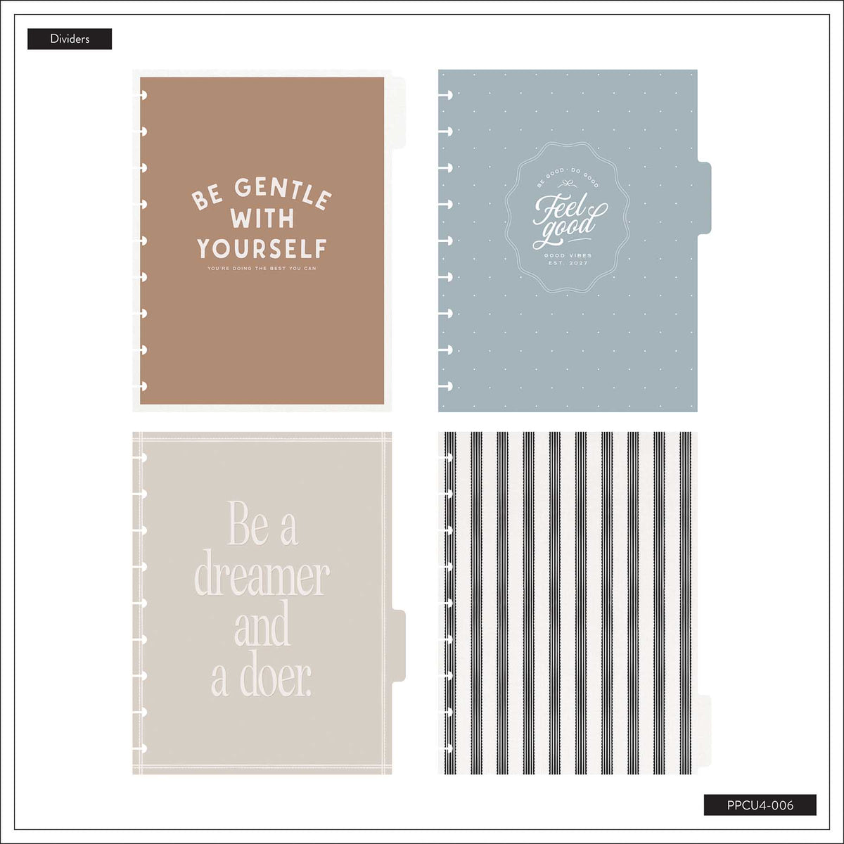 Happy Planner Haven & Heart Classic daily undated planner - four neutral dividers with quotes and stripes