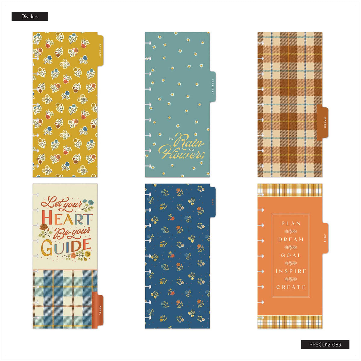 Happy Planner Fall Picnic floral, plaid and motivational quote dividers