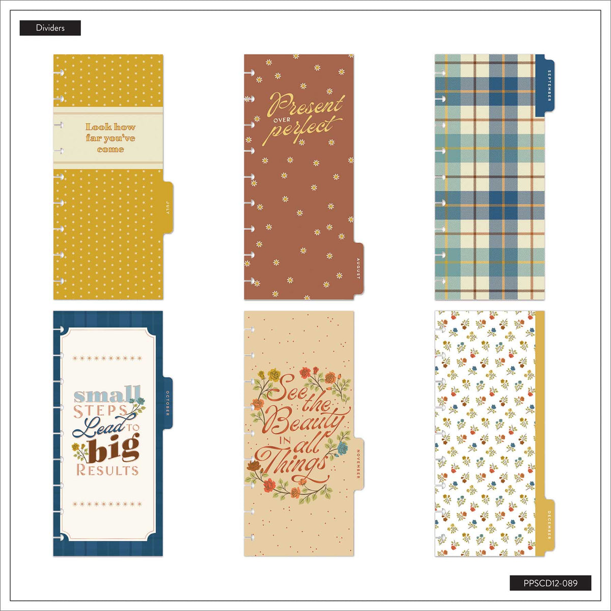 Fall Picnic Skinny Classic planner six decorative dividers with florals, plaid and inspirational phrases