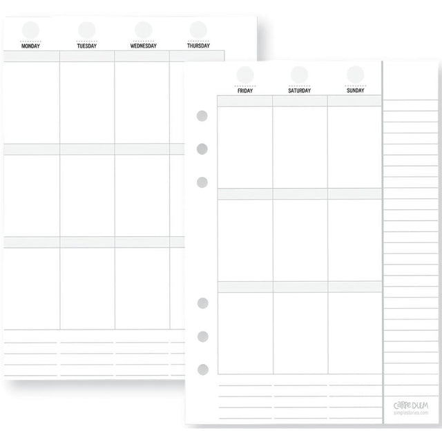 Carpe Diem Vertical Weekly A5 Inserts Undated