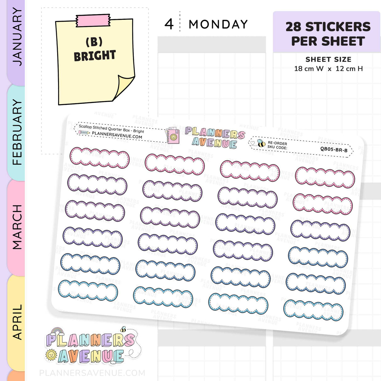 Scallop Stitched Quarter Box Planner Stickers