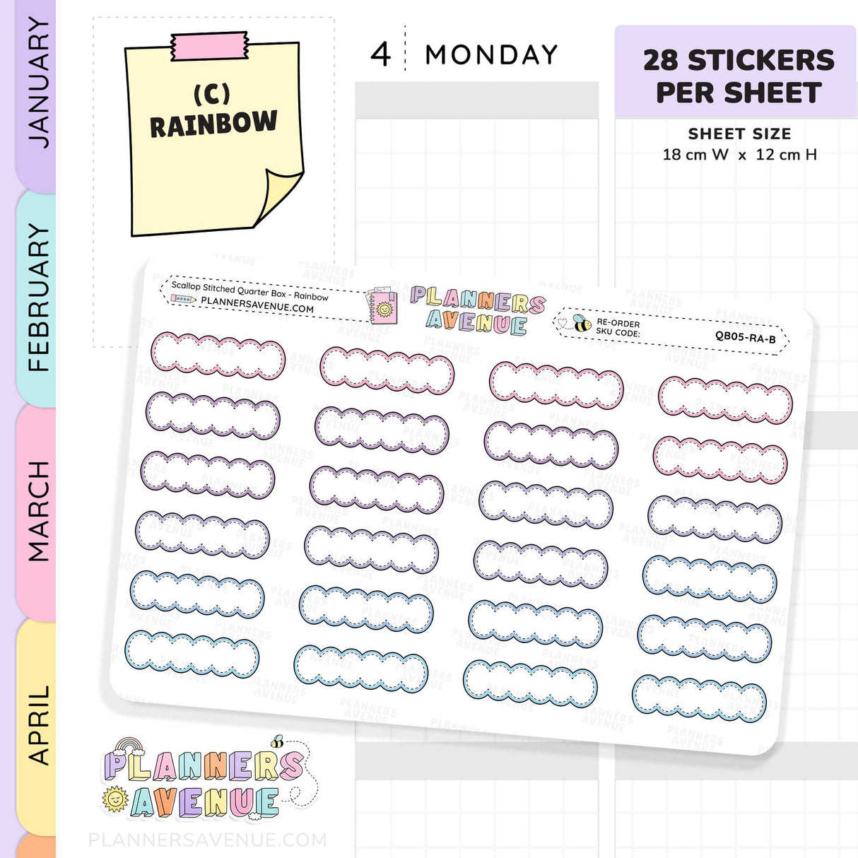 Scallop Stitched Quarter Box Planner Stickers