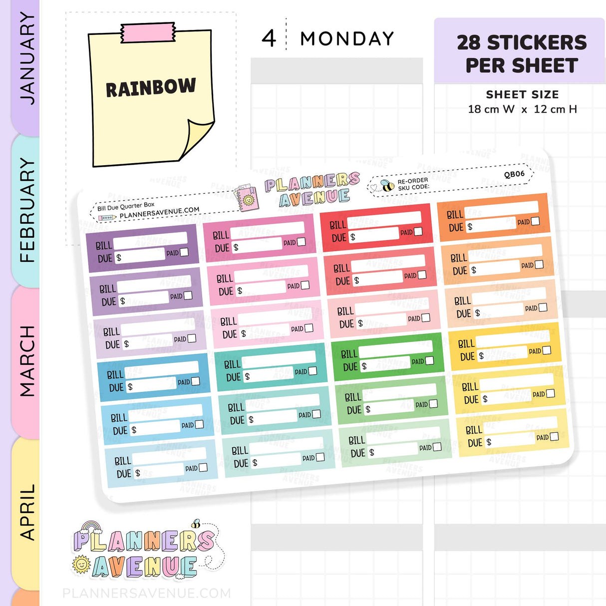 Bill Due Planner Stickers
