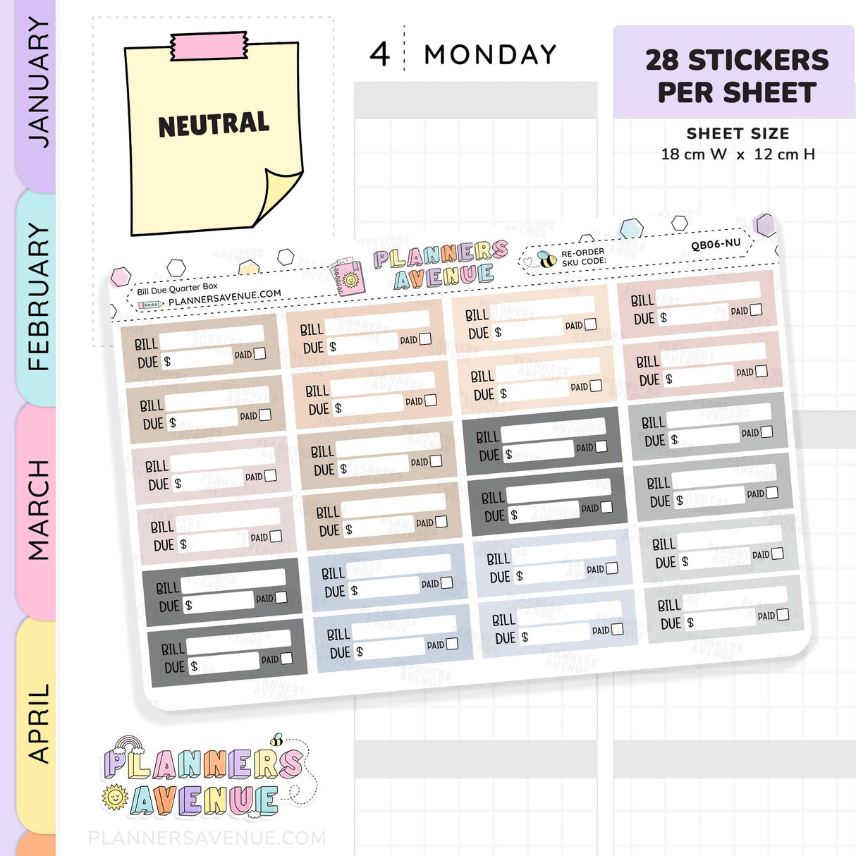 Bill Due Planner Stickers