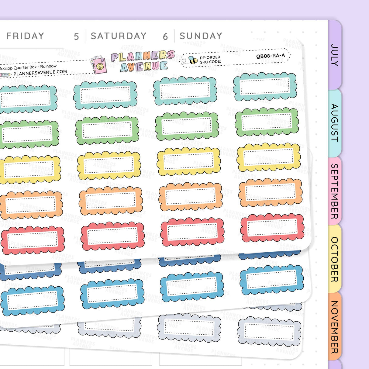Colourful Scallop Quarter Box Planner Stickers