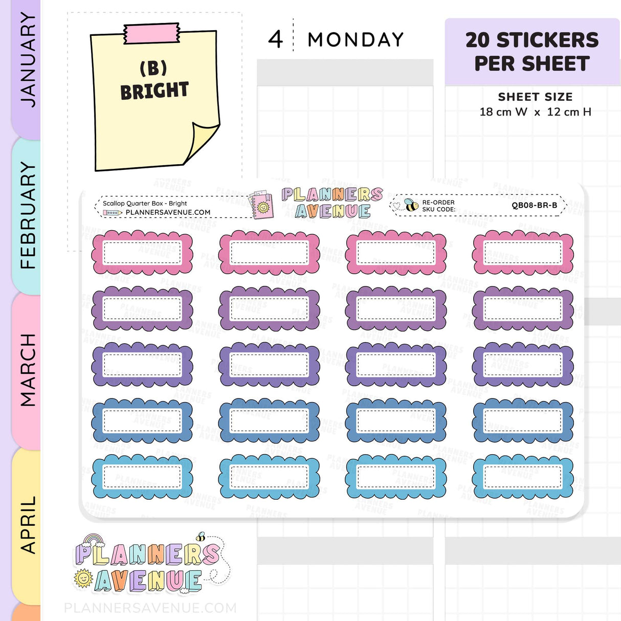 Scallop Quarter Box Planner Stickers