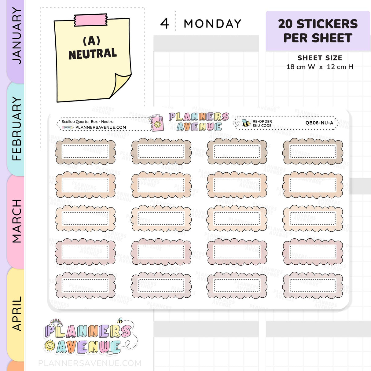 Scallop Quarter Box Planner Stickers