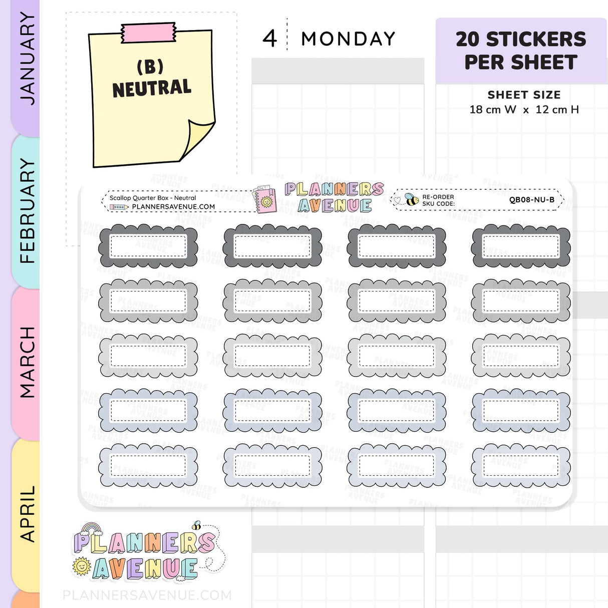 Scallop Quarter Box Planner Stickers