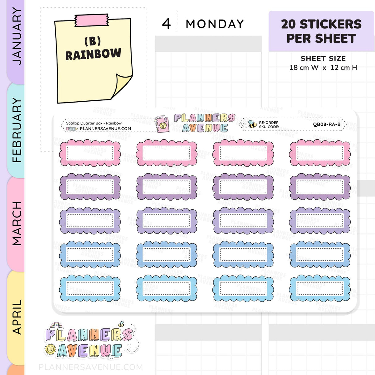 Scallop Quarter Box Planner Stickers