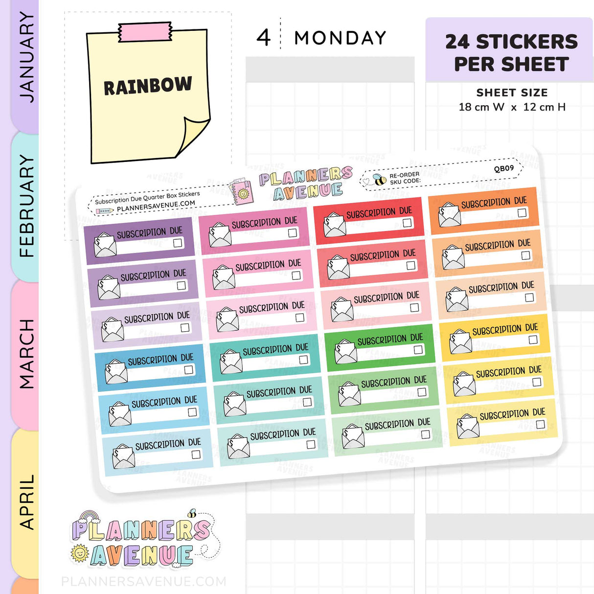 Subscription Due Planner Stickers