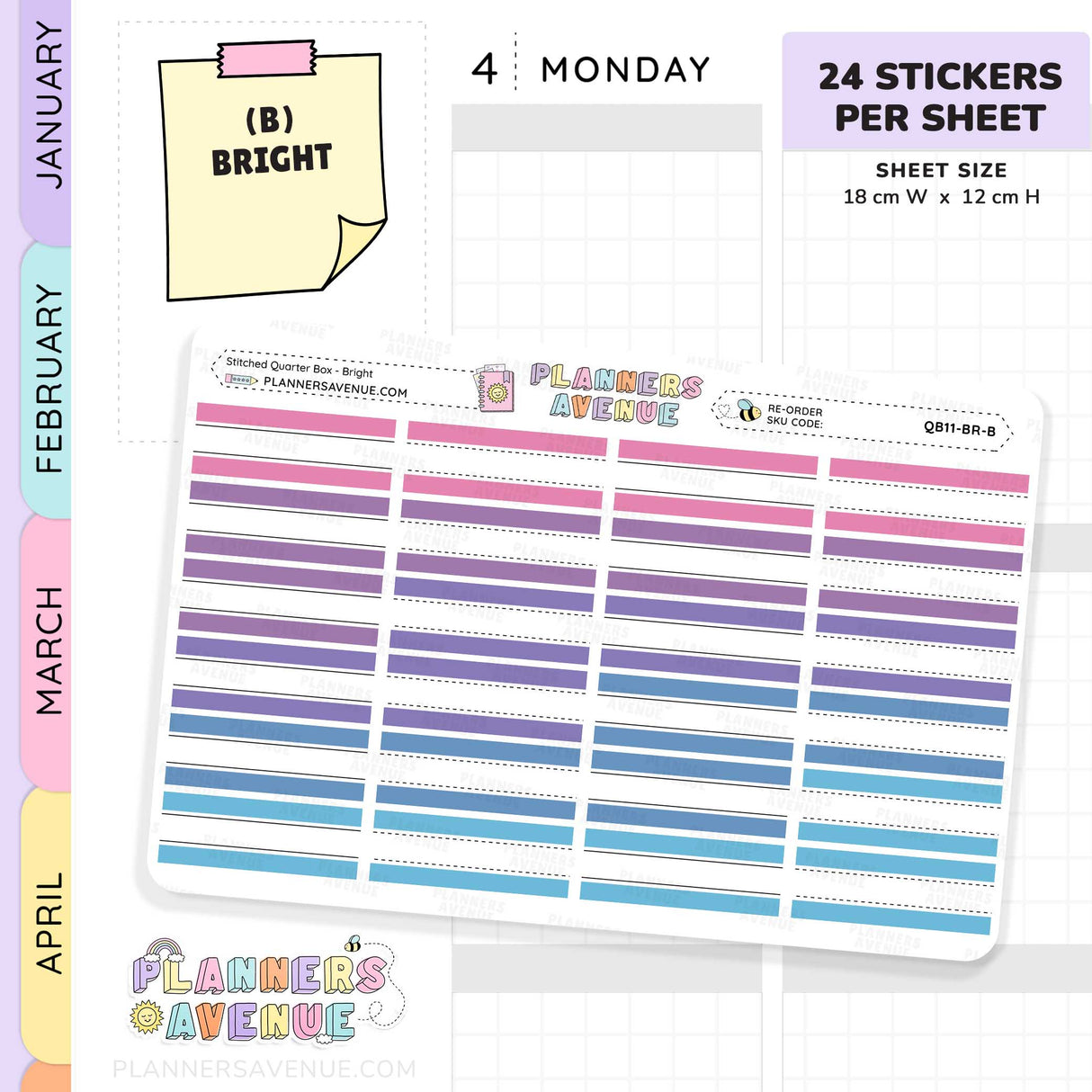 Stitched Quarter Box Planner Stickers