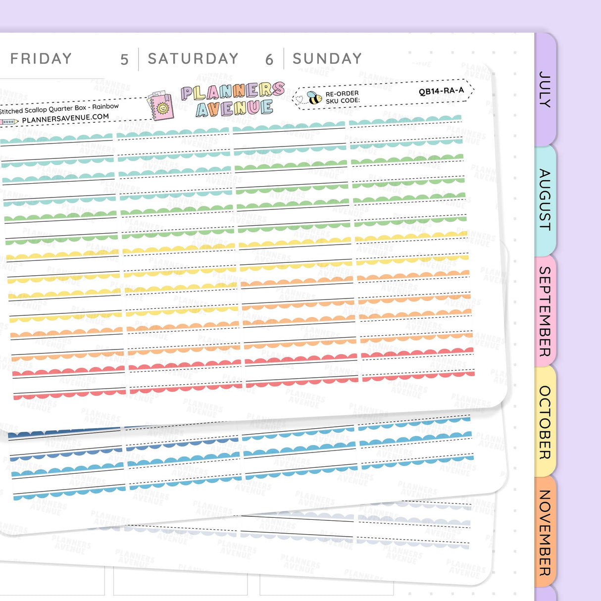 Stitched Scallop Quarter Box Planner Stickers