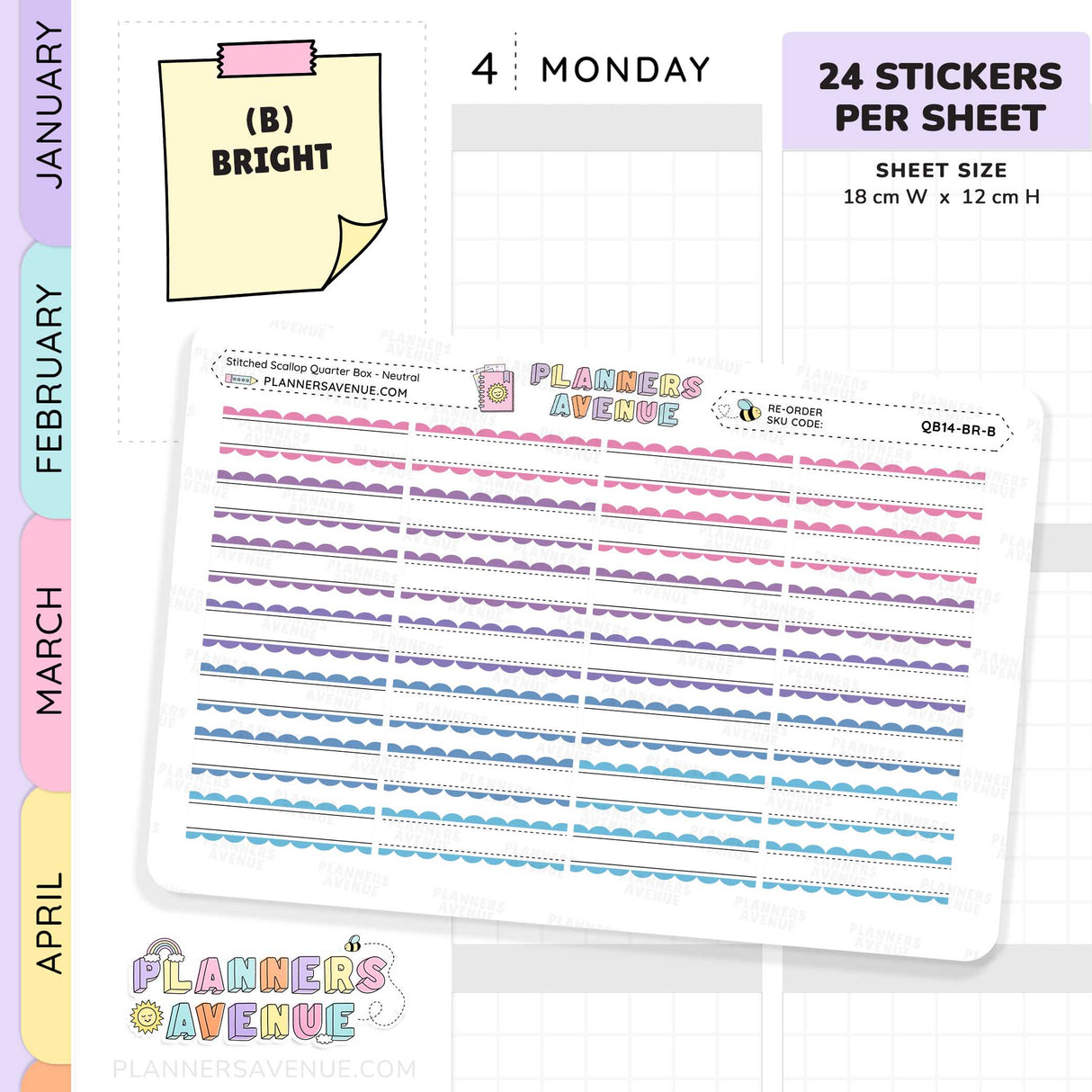 Stitched Scallop Quarter Box Planner Stickers