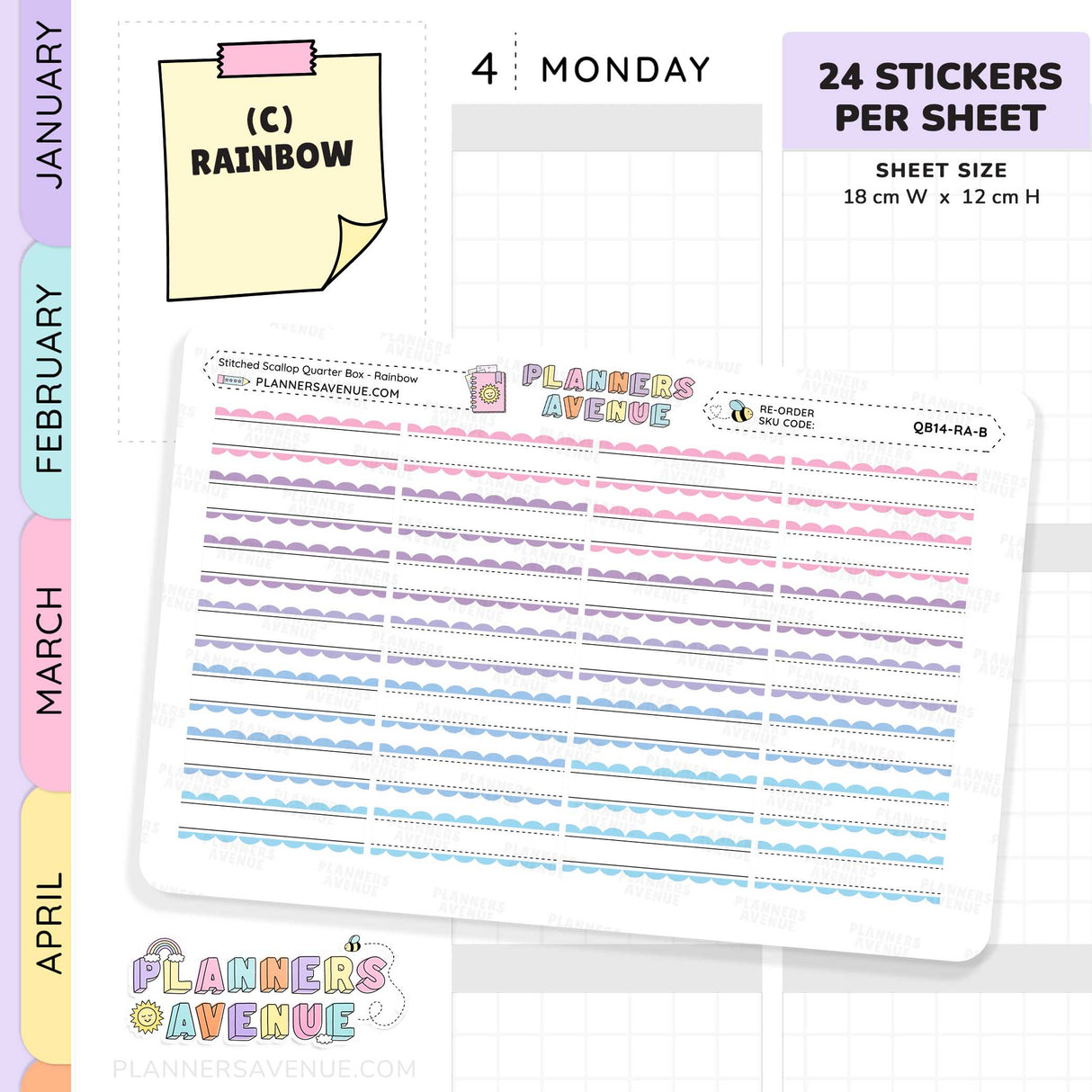 Stitched Scallop Quarter Box Planner Stickers