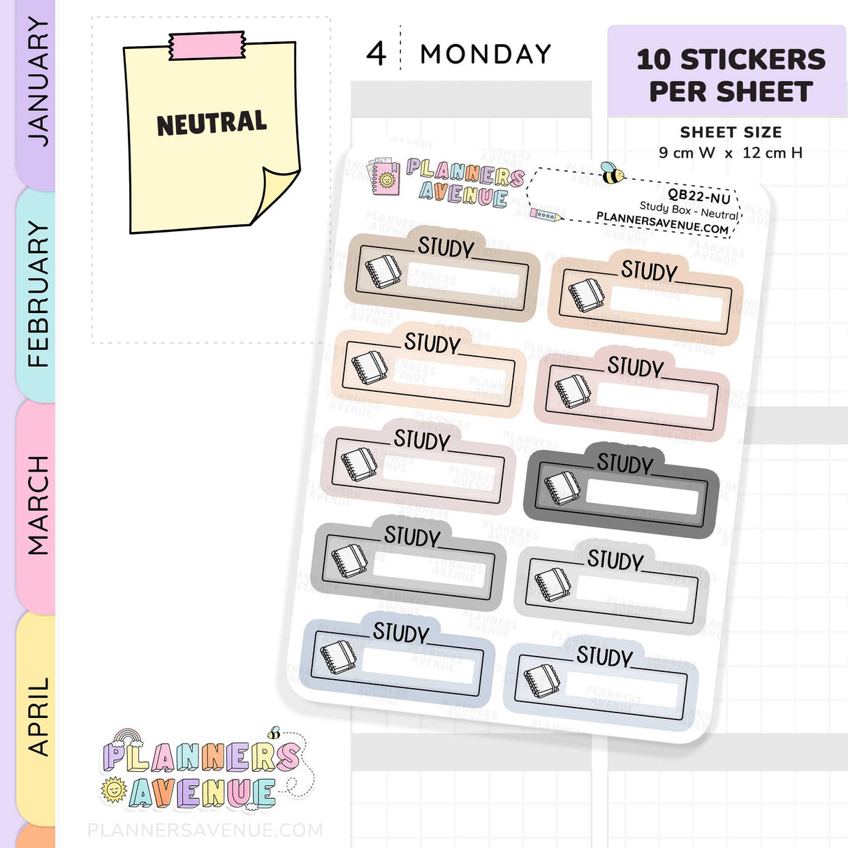 Study Script Boxes Planner Stickers