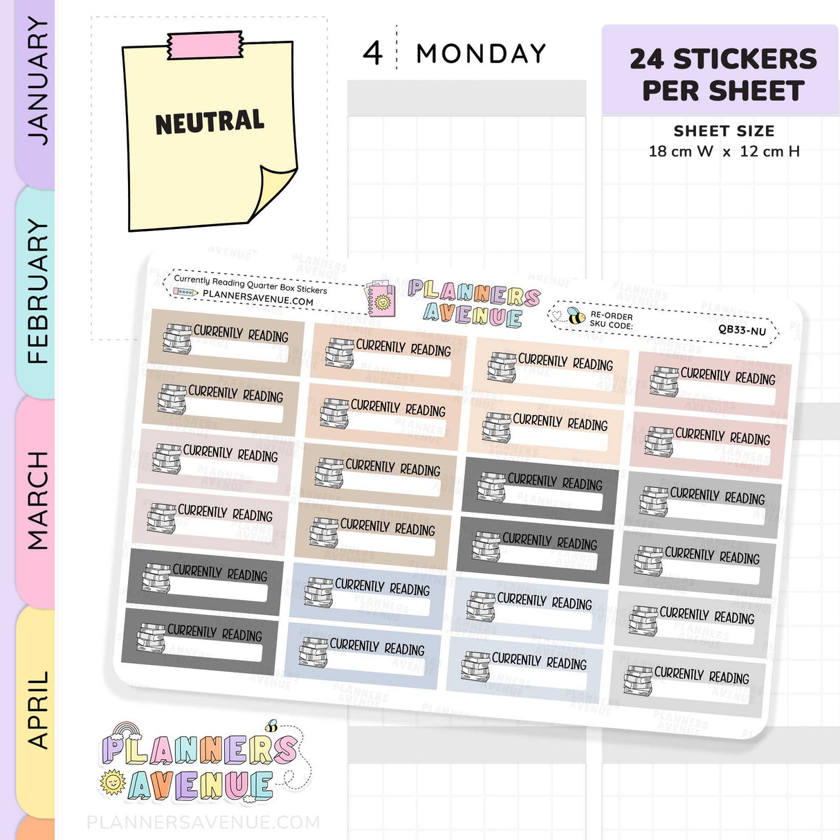 Currently Reading Quarter Box Stickers