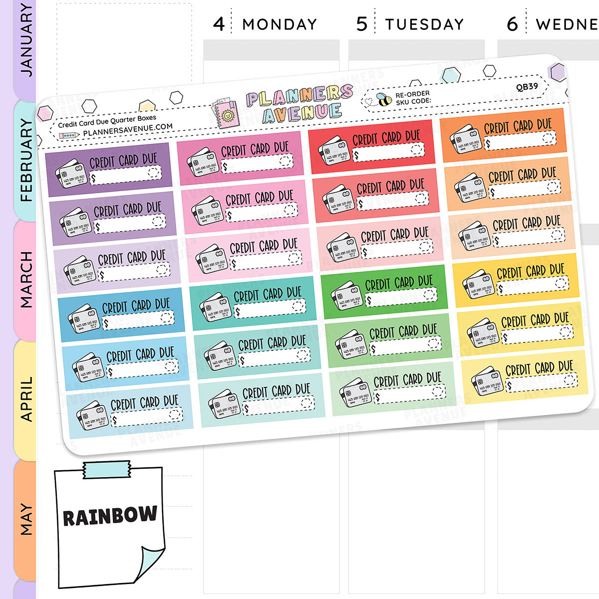 Credit Card Bill Due Quarter Box Stickers