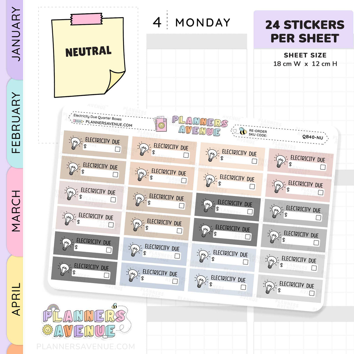 Electricity Bill Due Quarter Box Stickers