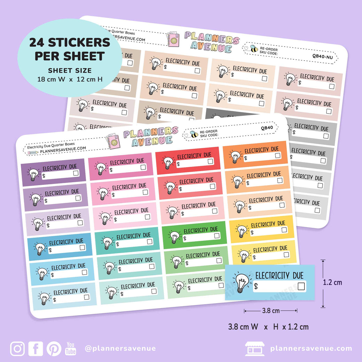 Electricity Bill Due Quarter Box Stickers