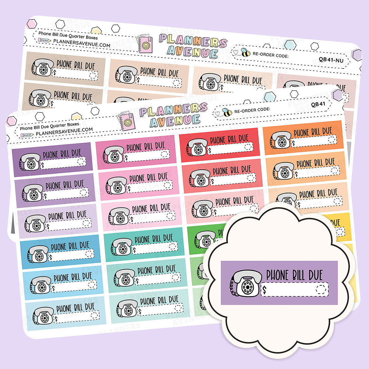 Phone Bill Due Quarter Box Stickers