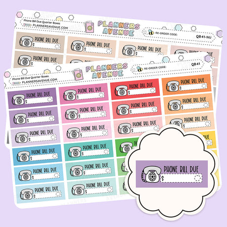Phone Bill Due Quarter Box Stickers