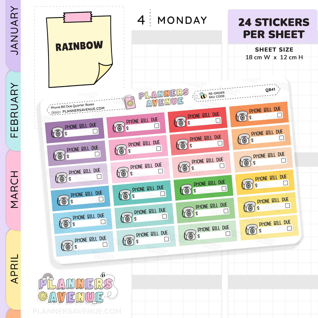 Phone Bill Due Quarter Box Stickers