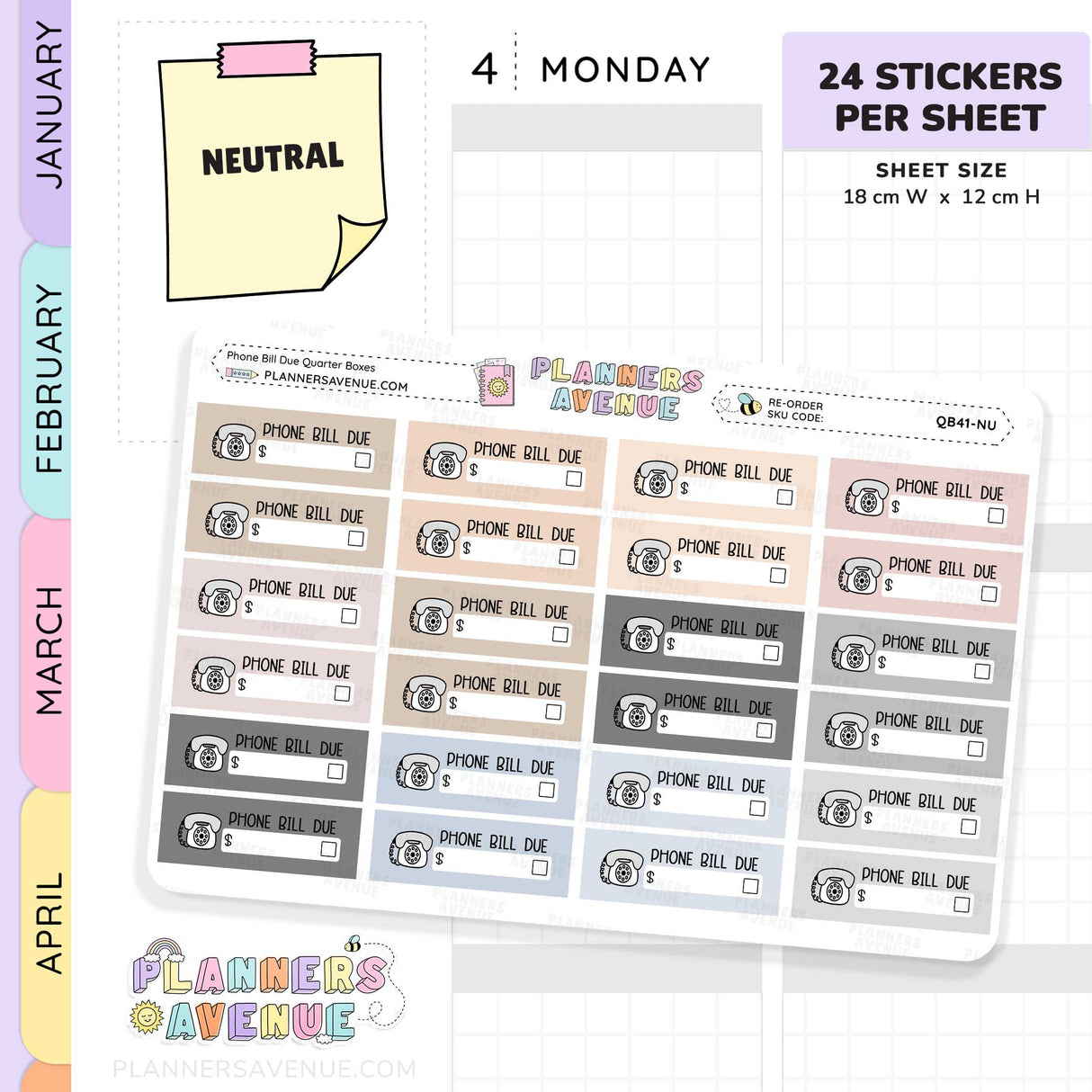 Phone Bill Due Quarter Box Stickers