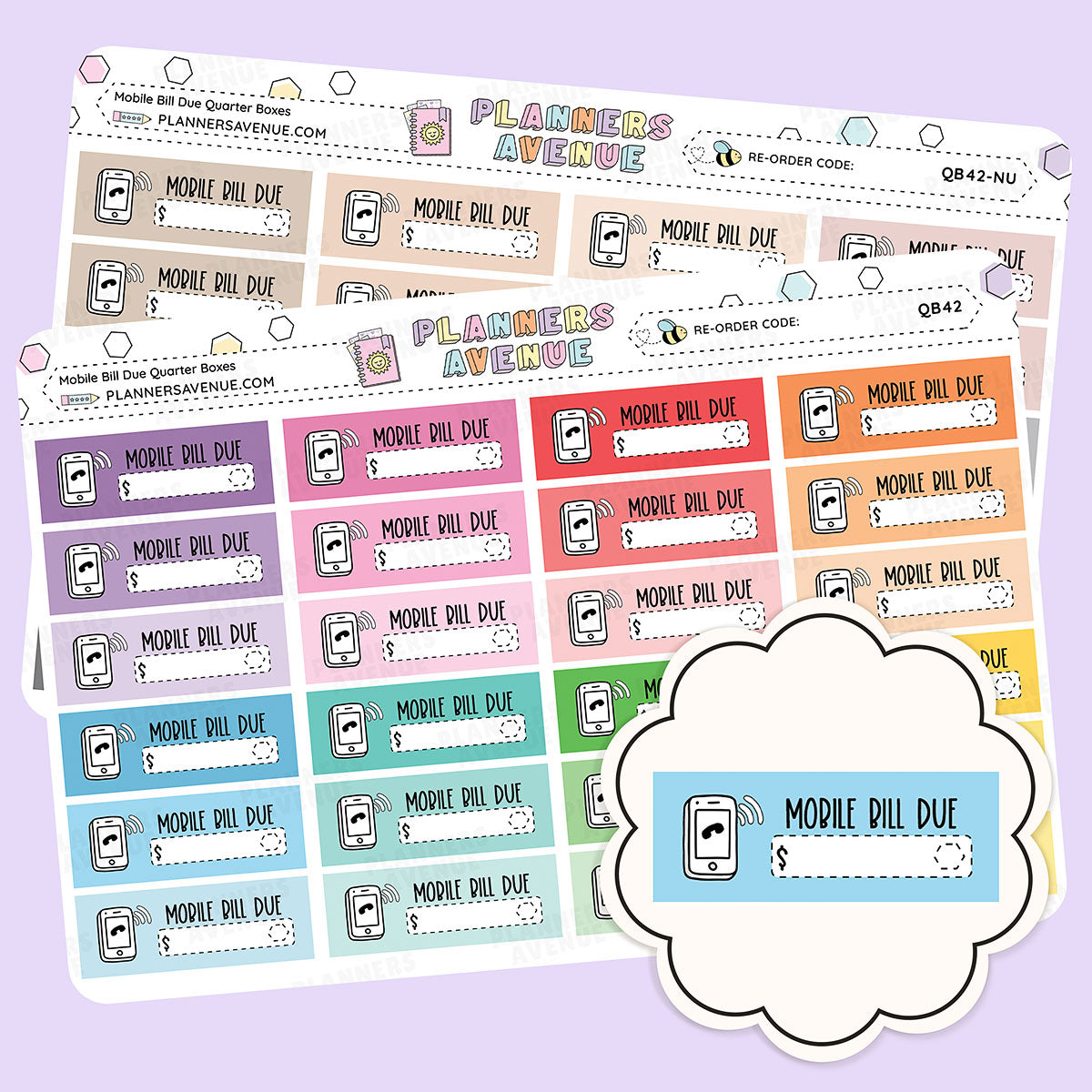 Mobile Bill Due Quarter Box Stickers