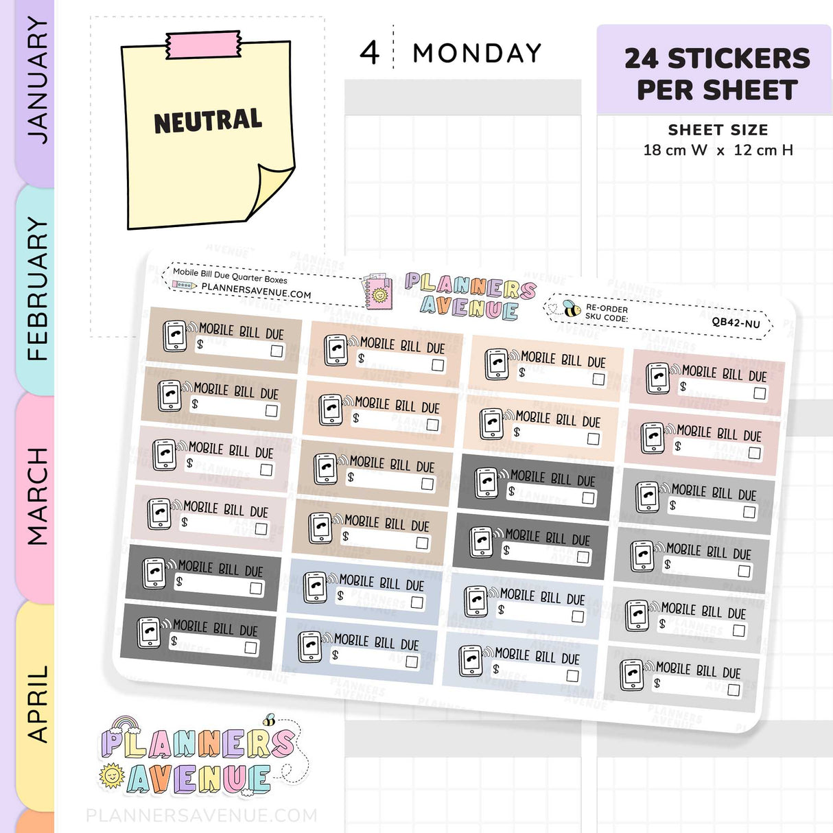 Mobile Bill Due Quarter Box Stickers