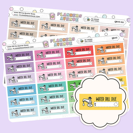 Water Bill Due Quarter Box Stickers
