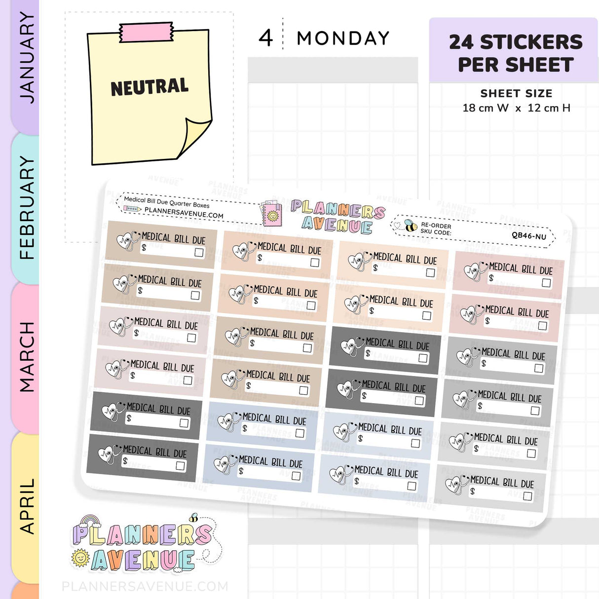 Medical Bill Due Quarter Box Stickers