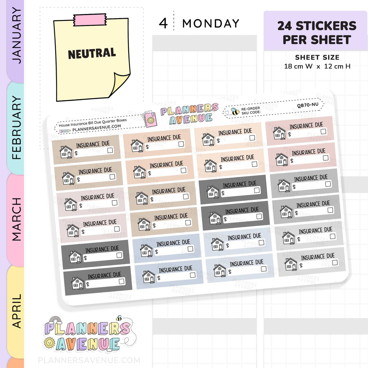 House Insurance Bill Due Quarter Box Stickers