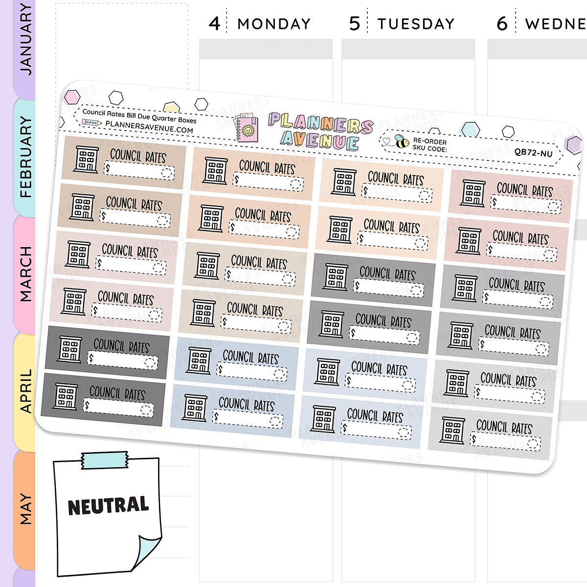 Rates Bill Due Quarter Box Stickers
