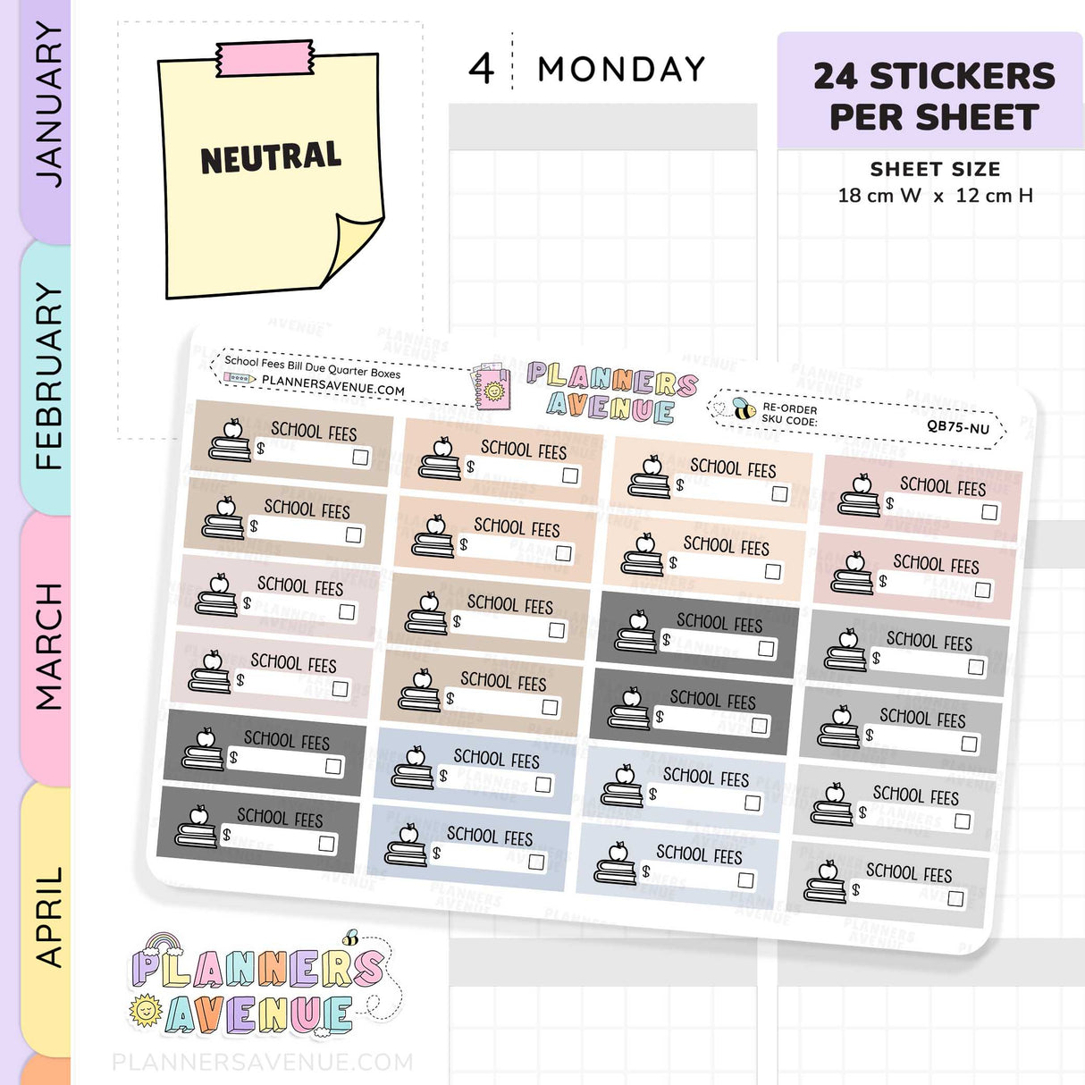 School Fees Bill Due Quarter Box Stickers
