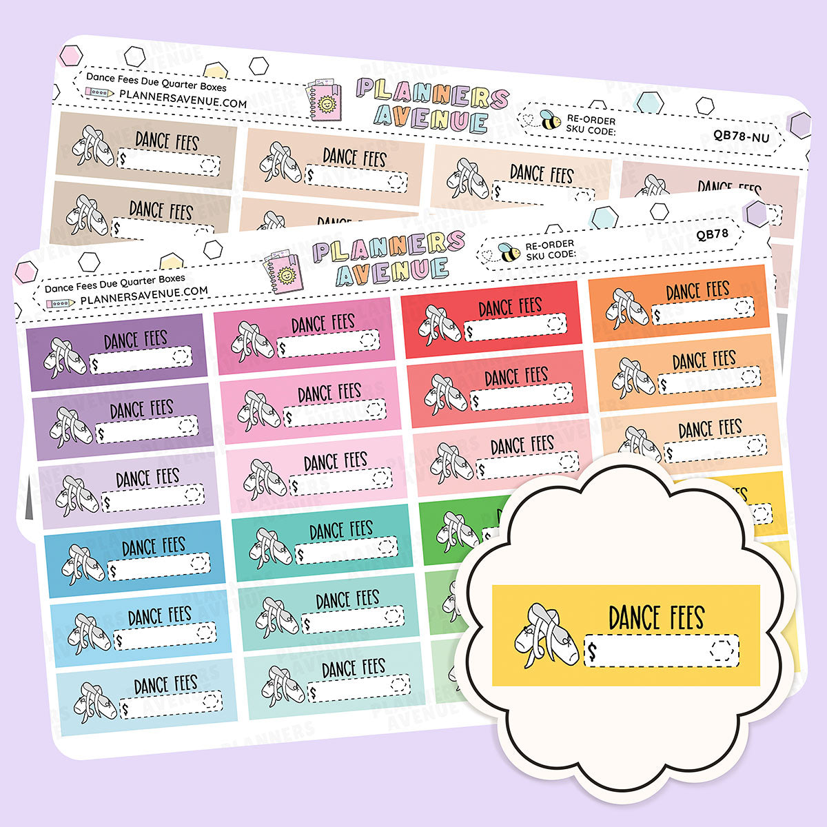 Dance Fees Bill Due Quarter Box Stickers