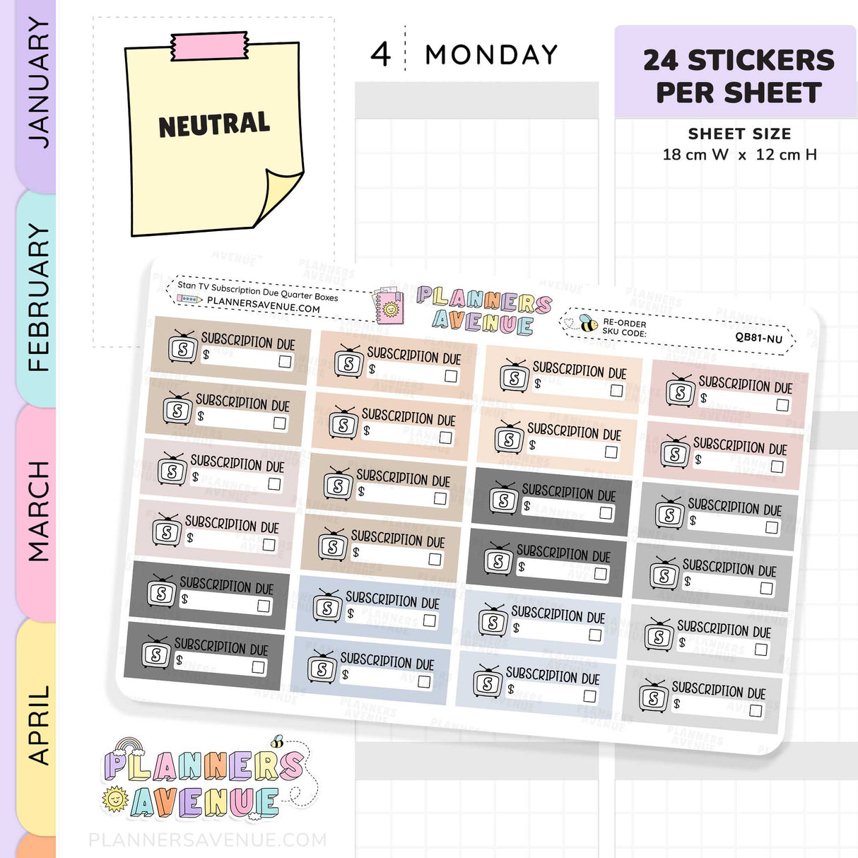 Stan Bill Due Quarter Box Stickers