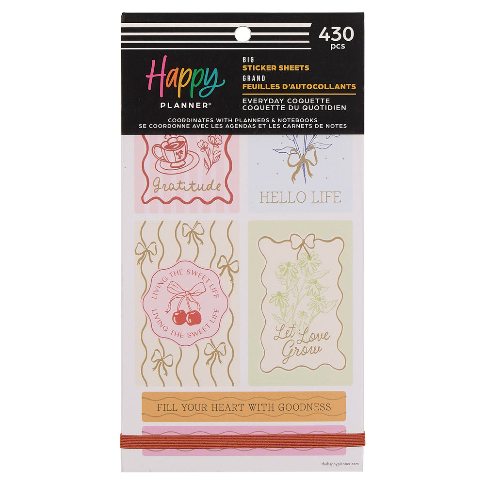 Happy Planner Everyday Coquette Big Sticker Book with chic designs and text on a white background